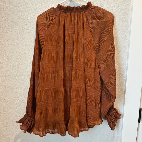 Umgee Copper Brown Metallic Accordion Pleat Boho Blouse - Size L - EUC - Picture 5 of 8
